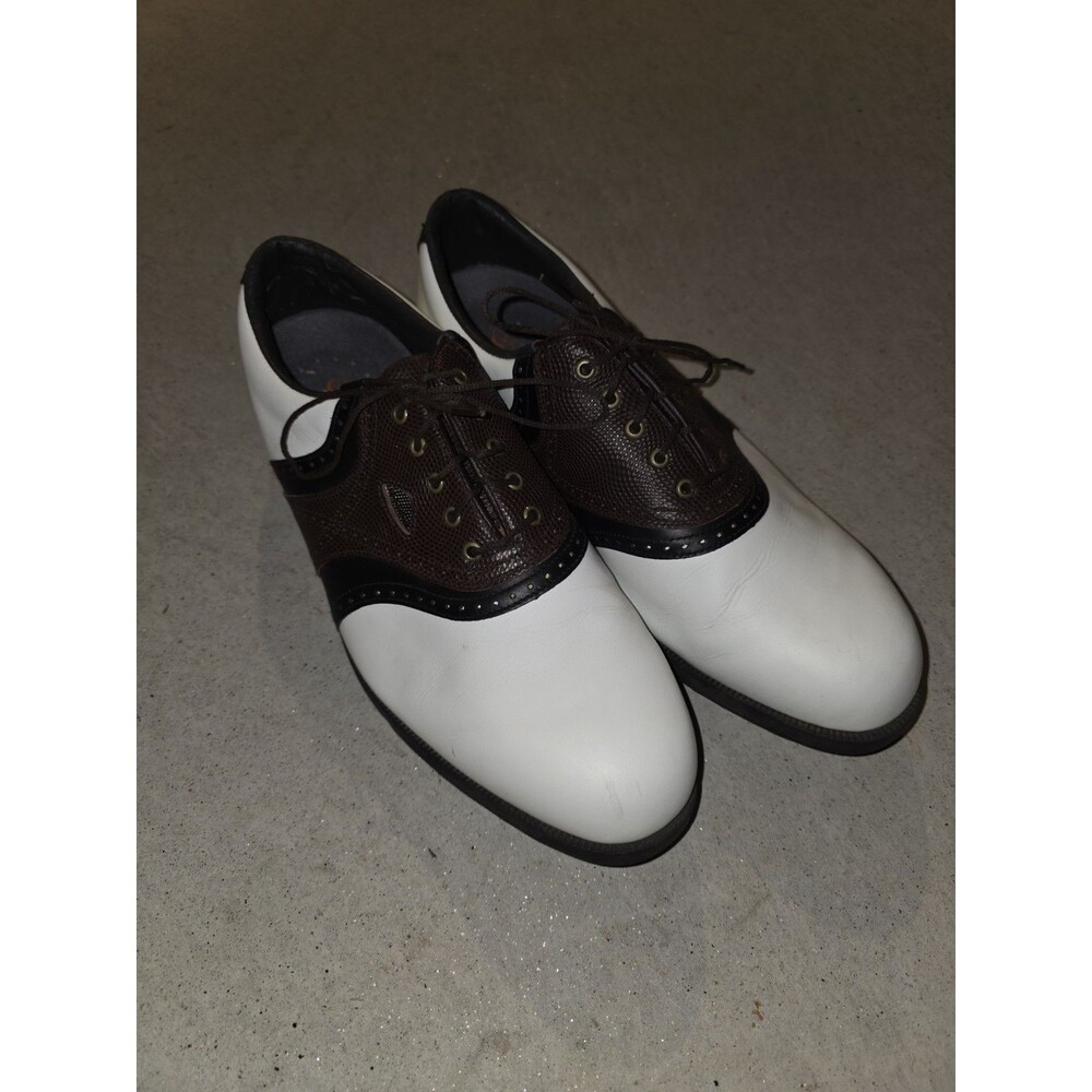 FOOTJOY Golf Shoes Mens Sz 12 White Brown Saddle Oxford Extra Comfort Cleats